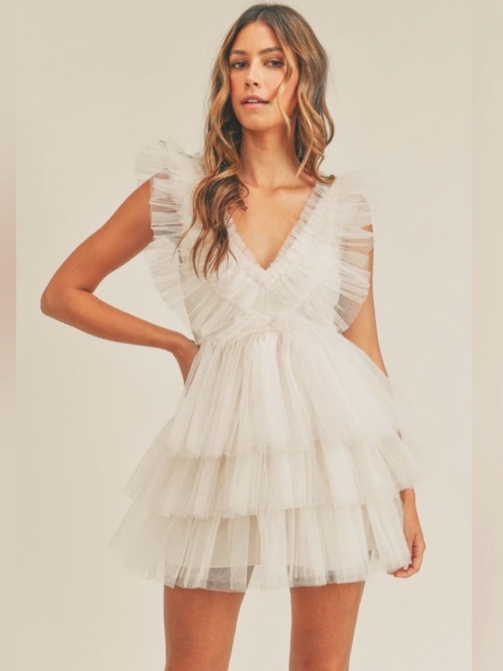 Ivory Tiered Tulle Mini Dress - Women